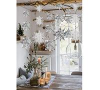 Crafare Lot de 18 Flocons de Neige 3D à Suspendre - 3 Tailles - Blanc et argenté - Guirlande pour l'hiver, Les Vacances, Le Nouvel an, la décoration de la Maison