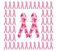 CRAFFANCY 100 PCS Octobre Rose Broche, Épingles Pins Octobre Ruban Rose en Satin avec Motif Sensibilisation au Cancer du Sein avec Épingles à Nourrice, pour Accessoires Décoration de Événement
