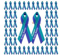 CRAFFANCY Lot de 100 Broches à Ruban Bleu Sarcelle et Violet, pour la prévention du, la Sensibilisation aux agressions sexuelles, Badges d'impression pour deuil, Souvenir de deuil, 7,5 x 4 cm,