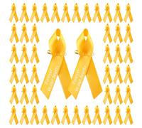 CRAFFANCY Lot de 100 broches en forme de ruban doré pour sensibilisation au cancer de l'enfance pour commémoration du deuil, 7,5 x 4 cm, Polyester