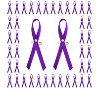 CRAFFANCY Lot de 100 Broches en Forme de Ruban Violet pour Sensibilisation à la maladie d'Alzheimer - Broche en Polyester avec Perle pour événement caritatif