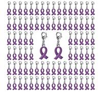CRAFFANCY Lot de 100 pendentifs en forme de ruban violet avec fermoirs, pour la sensibilisation à la violence domestique, au lupus et à la maladie d'Alzheimer, en alliage pour la fabrication de bijoux