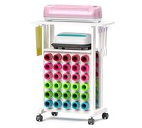Crafit Organisateurs et rangements compatibles avec les machines Cricut, chariot de rangement pour artisanat à roulettes avec 30 porte-rouleaux de vinyle, poste de travail d'organisation