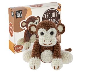 Craft ID Kit de Crochet pour Débutants Coffret Amigurumi | Singe | Pack d'Aiguilles de Tricot à Crocheter pour Enfants et Adultes | Tricoter des Peluches