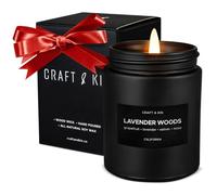 Craft & Kin Bougie en bois de lavande de qualité supérieure | Bougies parfumées d'automne noires pour homme | Longue durée avec 45 heures de combustion - 215,5 g | Fabriquée avec du soja |
