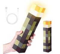 Craft Lampe Torche, Torche 4 Couleurs, Lampe Murale en Forme de Torche 28cm, Lampe de Nuit Rechargeable, Mine-craft Éclairage Mural Cadeau pour Enfants, Pour cosplay, salon, salle de jeu (jaune)