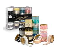 Craft Sensations Rouleaux de Washi Tape - Lot de 40 x 3m - 40 designs uniques pour bricoler, journal, scrapbooking et plus encore - Ruban adhésif decoratif, vintage - Avec boîte de rangement pratique