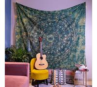Craft Trade Mandala Vert Tapisserie Indien Tissu Mural Tapestry Tenture Murale Tapisseries Bohème pour Décor Maison Salon et de la Chambre à Coucher- 228 x 274 cm