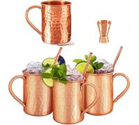 Craft Trade Moscou Tasse Mule en Cuivre Lot Pur Ayurvédiques Tasse en Cuivre Martelé Cruche en cuivre pour Boissons Froides et Fêtede la- Lot de 4