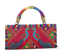 Craft Trade Rajasthani Brodé à la main Pochette Femme Sac de Soirée Mini Clutches Femme sac à Bandoulière Petite Sac de Dames pour Ceremonie Fête de mariage et Cadeaux- Rose