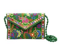 Craft Trade Rajasthani Brodé à la main Pochette Femme Sac de Soirée Mini Clutches Femme sac à Bandoulière Petite Sac de Dames pour Ceremonie Fête de mariage et Cadeaux- Vert