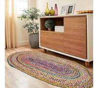 Craft Trade Tapis Chindi multicolore en jute tressé à la main réversible en coton recyclé pour salon, chambre à coucher, décoration d'intérieur, ovale 1,2 x 1,8 m