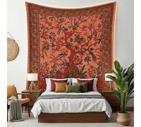 Craft Trade Tapisserie murale à suspendre avec arbre de vie - Décoration d'intérieur pour salon, chambre à coucher, salon, dortoir - Orange - 213,4 x 228,6 cm