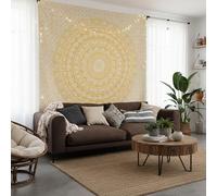 Craft Trade Tapisserie Murale en Coton Mandala Indienne pour Décoration Boho Hippie Esthétique pour Salon, Méditation et Chambre à Coucher - Jaune - 228,6 cm x 274,3 cm
