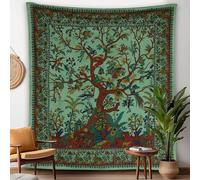 Craft Trade Vert Arbre Tapisserie Indien Tissu Mural Tapestry Tenture Murale Tapisseries Bohème pour Décor Maison Salon et de la Chambre à Coucher- 127 x 152 cm