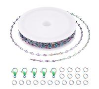 Craftdady 5m Chaînes Dappées en Acier Inoxydable Couleur Arc-en-ciel avec Maillons Ovaux Soudés, Fermoirs Mousquetons, Anneaux pour Bracelets, Colliers et Fabrication de Bijoux