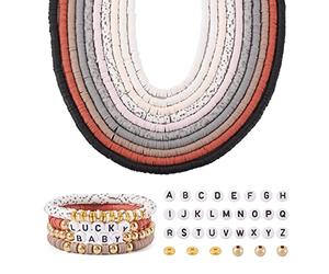 Craftdady Heishi Kit de perles rondes en argile pour la fabrication de bracelets avec lettres plates et intercalaires dorées, 3550 à 4335 pièces pour femmes et filles