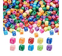 Craftdady Lot de 1 000 perles cubiques en acrylique avec lettres de l'alphabet argentées et noires à grand trou pour la fabrication de bracelets d'amitié, bijoux avec trou : 3,8 mm