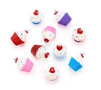 Craftdady Lot de 10 pendentifs en résine en forme de cupcake - Décoration à suspendre - Couleurs aléatoires - Pour boucles d'oreilles, bracelets, colliers, porte-clés, bijoux