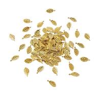 Craftdady Lot de 100 pendentifs en forme de feuille d'or antique tibétain vintage en métal 16 x 8 mm pour fabrication de bijoux Trou : 2 mm