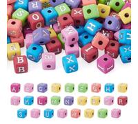 Craftdady Lot de 100 perles carrées en forme de lettre de l'alphabet à | Perles d'espacement cubiques opaques en acrylique avec grand trou de 4 mm pour la fabrication de bijoux, bracelets, colliers