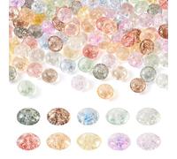Craftdady Lot de 100 perles rondes et plates en verre craquelé de 8 mm - Perles en verre cristal transparent et ovale pour la fabrication de bijoux, bracelets, colliers, boucles d'oreilles, travaux