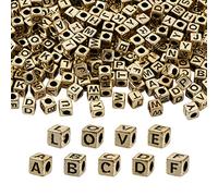 Craftdady Lot de 1000 perles en acrylique doré en forme de cube avec lettres de l'alphabet noir - Grand trou - Perles européennes pour fabrication de bracelet d'amitié et bijoux - Trou : 3,8 mm