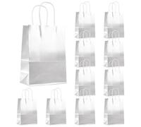 Craftdady Lot de 12 sacs cadeaux en papier avec poignée - Argenté - Pour cadeaux d'anniversaire, fêtes