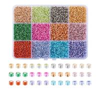 Craftdady Lot de 15 perles de rocaille tchèque en verre 12/0 2 mm avec doublure argent boîte 12 couleurs bijoux bracelet collier