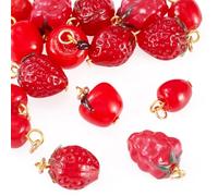 Craftdady Lot de 16 breloques en forme de pomme, raisin, fraise, fruits rouges, pendentifs en verre soufflé pour bracelet, porte-clés, ornements à suspendre pour loisirs créatifs, colliers