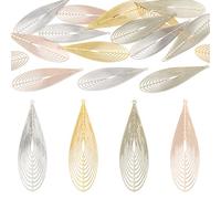 Craftdady Lot de 16 pendentifs creux en filigrane en forme de goutte d'eau en métal gravé pour colliers, boucles d'oreilles, fabrication de bijoux, loisirs créatifs