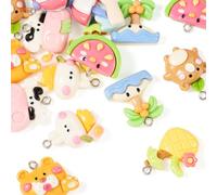 Craftdady Lot de 16 pendentifs en résine opaque, lapin, ours, tigre, ananas mignons, breloques assorties à motif animal et fruits pour loisirs créatifs, boucles d'oreilles, bracelets, colliers,