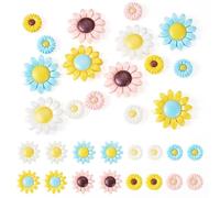 Craftdady Lot de 16 perles en silicone assorties en forme de fleur de marguerite pour stylos, perles d'espacement en caoutchouc à dos plat pour fabrication de porte-clés, bracelets, cordons et bijoux