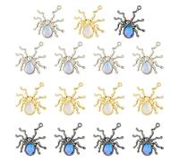 Craftdady Lot de 18 breloques araignées en alliage - 3 couleurs - Pendentifs en forme d'insectes avec perles en résine pour travaux manuels, fabrication de bijoux, décoration d'Halloween