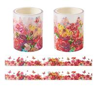 Craftdady Lot de 2 m de ruban adhésif Washi floral transparent en PET pour travaux manuels, journal, scrapbooking, fournitures de scrapbooking, rouge
