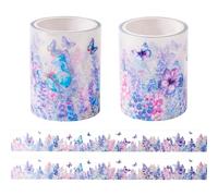 Craftdady Lot de 2 m de ruban adhésif Washi floral transparent en PET transparent pour travaux manuels, journal, scrapbooking, fournitures de scrapbooking, violet