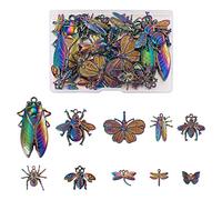 Craftdady Lot de 20 breloques en métal assorties en alliage coloré en forme de papillon, libellule, araignée, abeille, cigale pour bracelets, colliers, porte-clés, bijoux, loisirs créatifs