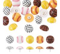 Craftdady Lot de 20 punaises en résine en forme de boule sur le thème du sport créatif, pour basket-ball, baseball, volley-ball, tableau d'affichage, photo, carte murale, bureau, 5 styles
