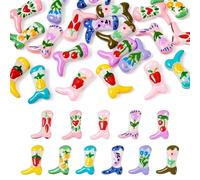 Craftdady Lot de 22 perles en verre émaillé 3D en forme de bottes - Motif fruits et cerises - Motif cœur - Thème occidental - Pour la fabrication de bijoux, colliers, bracelets, boucles d'oreilles