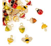 Craftdady Lot de 24 breloques colorées en alliage émaillé - 6 styles - Pomme de pin doré, champignon, abeille, coccinelle, insectes mignons pour loisirs créatifs, colliers, bracelets, porte-clés,