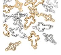 Craftdady Lot de 24 breloques en forme de croix pour Pâques - Double boucle - Connecteurs religieux en strass - Pendentifs en forme de croix dorée - Pour la fabrication de bijoux, bracelets à