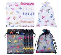 Craftdady Lot de 24 sacs à dragées en organza avec cordon de serrage Motif papillon Noir et blanc