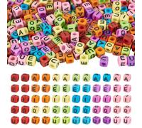 Craftdady Lot de 250 perles carrées en acrylique avec lettres vocaliques 6 mm - Perles de l'alphabet en cube pour bracelets d'amitié, colliers et fabrication de bijoux - Lettres initiales A/E/I/O/U