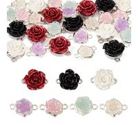 Craftdady Lot de 28 breloques en forme de rose en résine - 7 couleurs - Liens en forme de rose 3D à 2 trous - Pendentifs floraux à dos plat pour travaux manuels, Saint-Valentin, fabrication de bijoux,