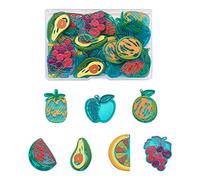 Craftdady Lot de 28 pendentifs en acrylique en forme de fruits - 7 styles imprimés 3D - Pour la fabrication de bijoux - Motif : pomme, avocat, pastèque, ananas, raisin - Orange