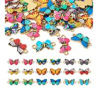 Craftdady Lot de 36 breloques colorées en alliage imprimé papillon avec double boucle - 9 styles - Pour fabrication de bracelets, colliers, bijoux, 11..5~11.8x21~22.9mm, Métal non précieux, Pas de