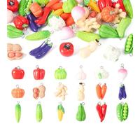 Craftdady Lot de 36 pendentifs mignons en fer en résine végétale avec boucle - Pendentifs pour aliments - Carotte - Pois d'arachide - Aubergine - Pour la fabrication de bijoux - Collier - Boucles