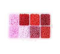 Craftdady Lot de 4 200 petites perles rondes en verre tchèque 8/0 pour la fabrication de bijoux - Kit de perles de poney minuscules de 3 mm - Couleurs rouges assorties pour la création de bijoux et