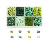 Craftdady Lot de 4 200 petites perles rondes en verre tchèque 8/0 pour la fabrication de bijoux - Kit de perles de poney minuscules de 3 mm - Couleurs vertes assorties pour la création de bijoux et