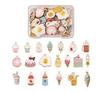 Craftdady Lot de 40 pendentifs en émail plaqué or clair pour femme et fille - Gâteaux, donuts, lait, bière, crème glacée, sucettes - pour fabrication de bijoux